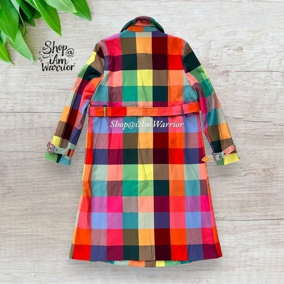 Rainbow checkered NWT double breasted belted trench coat *shop@iamwarrior - Picture 11 of 16